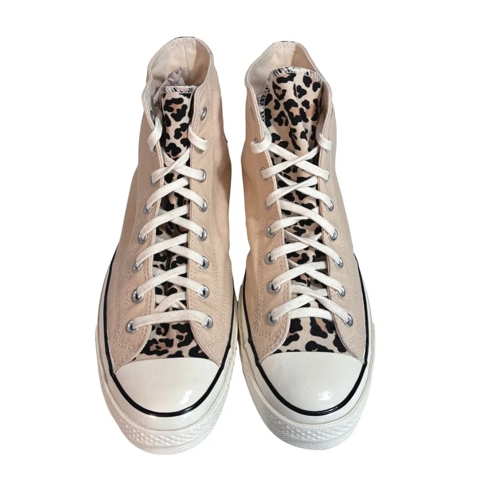 Converse By You Chuck 70 Hi Leopard Print Tan Canvas Sneakers  Mens 13 Womens 15
